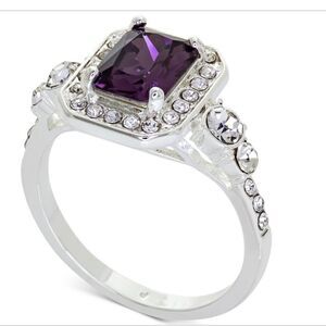 NWT Charter Club Silver-Tone Pave & Purple Square Crystal Halo Ring size 7